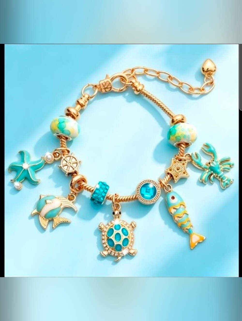 Gold-Tone Turquoise Sea Charm Bracelet - Women's Jewelry